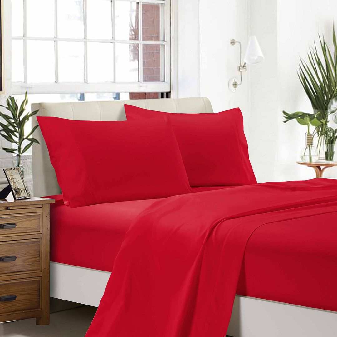 1000TC Ultra Soft Super King Size Bed Red Flat & Fitted Sheet Set - Home & Garden > Bedding - Bedzy Australia