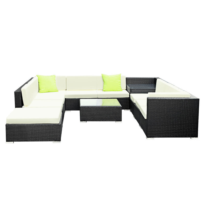 11 Piece Wicker Outdoor Lounge with Storage Cover - Beige - Furniture > Outdoor - Bedzy Australia