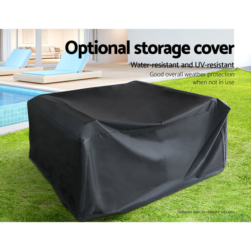11 Piece Wicker Outdoor Lounge with Storage Cover - Beige - Furniture > Outdoor - Bedzy Australia