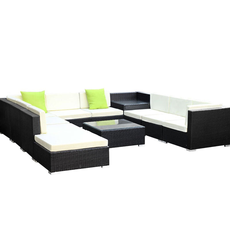 11 Piece Wicker Outdoor Lounge with Storage Cover - Beige - Bedzy Australia (ABN 18 642 972 209) - Furniture > Outdoor