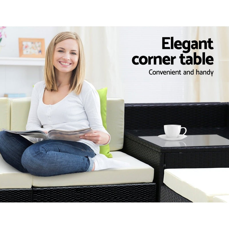11 Piece Wicker Outdoor Lounge with Storage Cover - Beige - Bedzy Australia (ABN 18 642 972 209) - Furniture > Outdoor