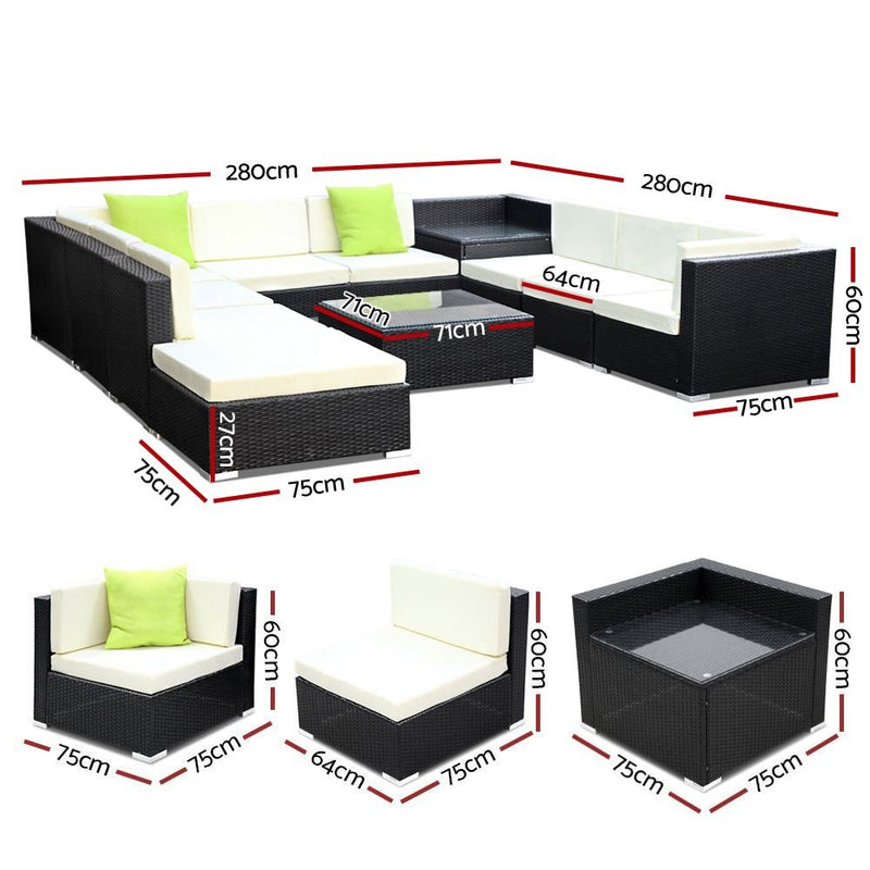 11 Piece Wicker Outdoor Lounge with Storage Cover - Beige - Bedzy Australia (ABN 18 642 972 209) - Furniture > Outdoor