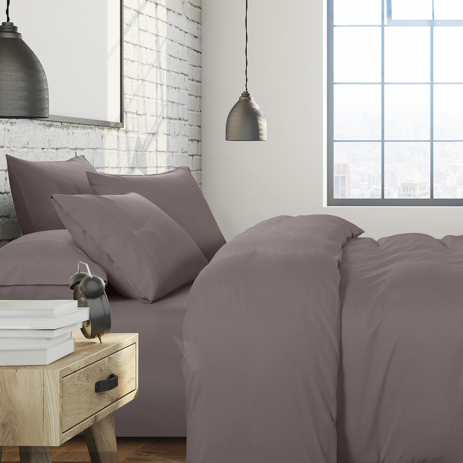 1500 Thread Count 6 Piece Combo And 2 Pack Duck Feather Down Pillows Bedding Set - King - Dusk Grey - Home & Garden > Bedding - Bedzy Australia