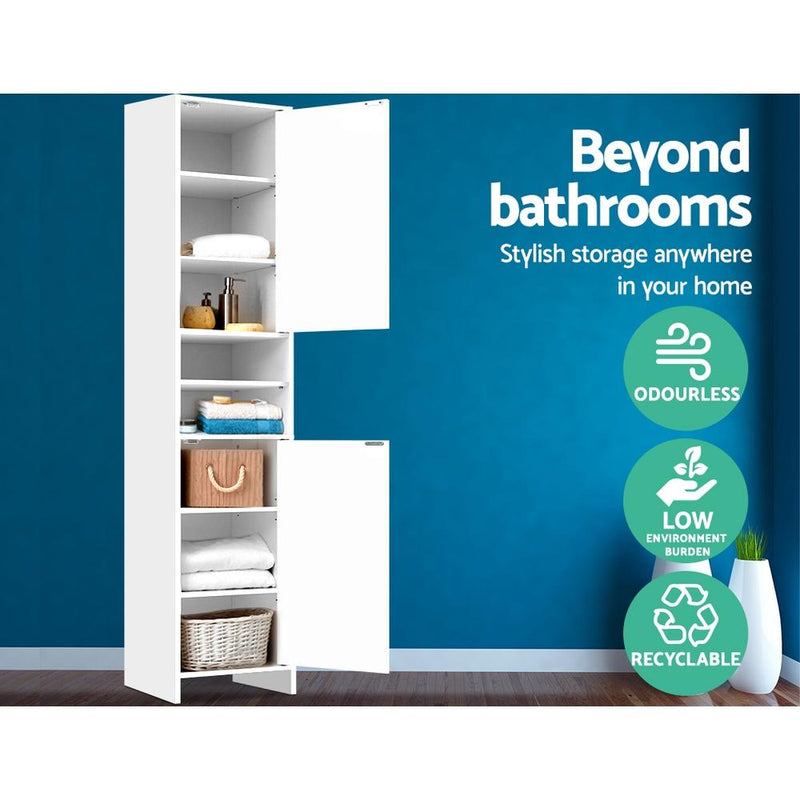 185cm Bathroom Tallboy Toilet Storage Cabinet Laundry Cupboard Adjustable Shelf White - Bedzy Australia - Furniture > Bathroom