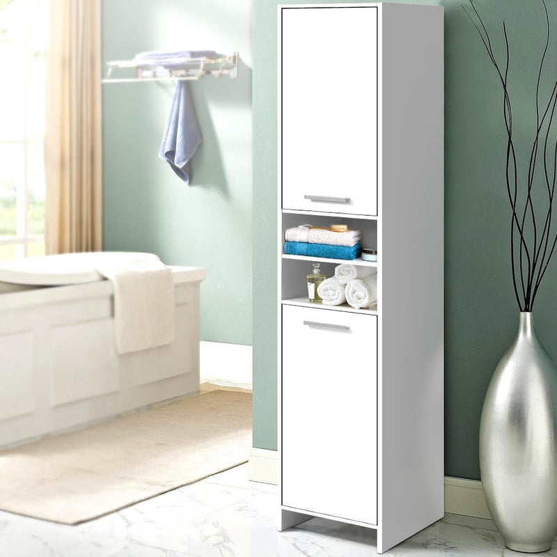 185cm Bathroom Tallboy Toilet Storage Cabinet Laundry Cupboard Adjustable Shelf White - Bedzy Australia - Furniture > Bathroom