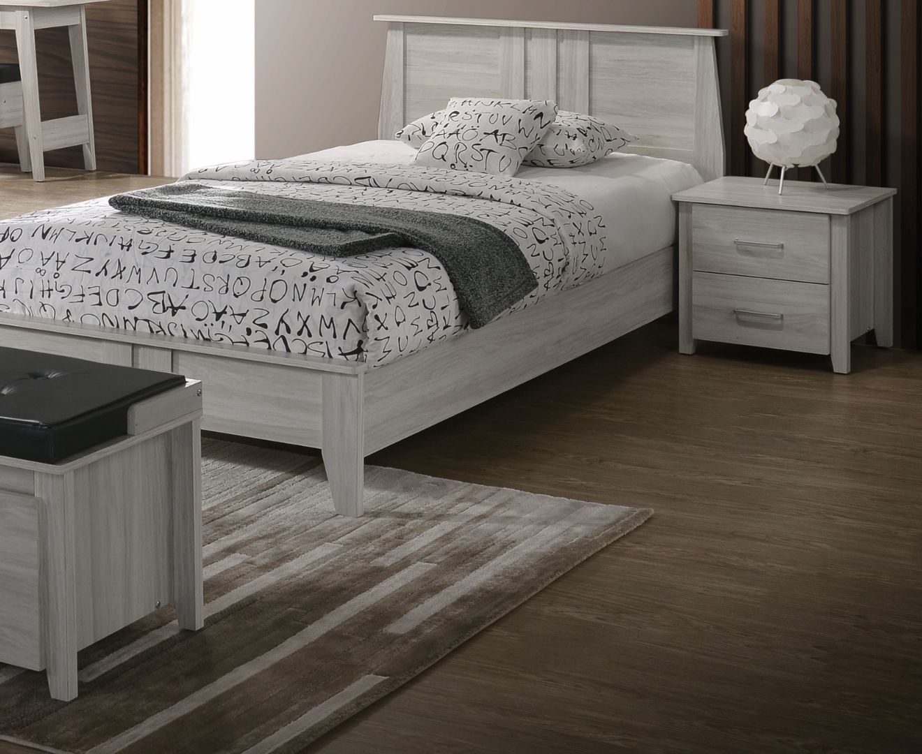 2 Drawers Bedside Table In White Oak - Bedzy Australia