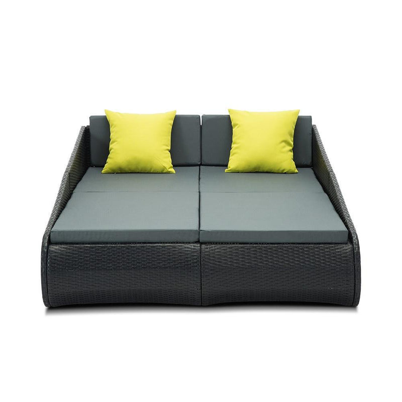 2 Seat PE Wicker Sun Lounge Daybed - Black - Bedzy Australia - Furniture > Outdoor