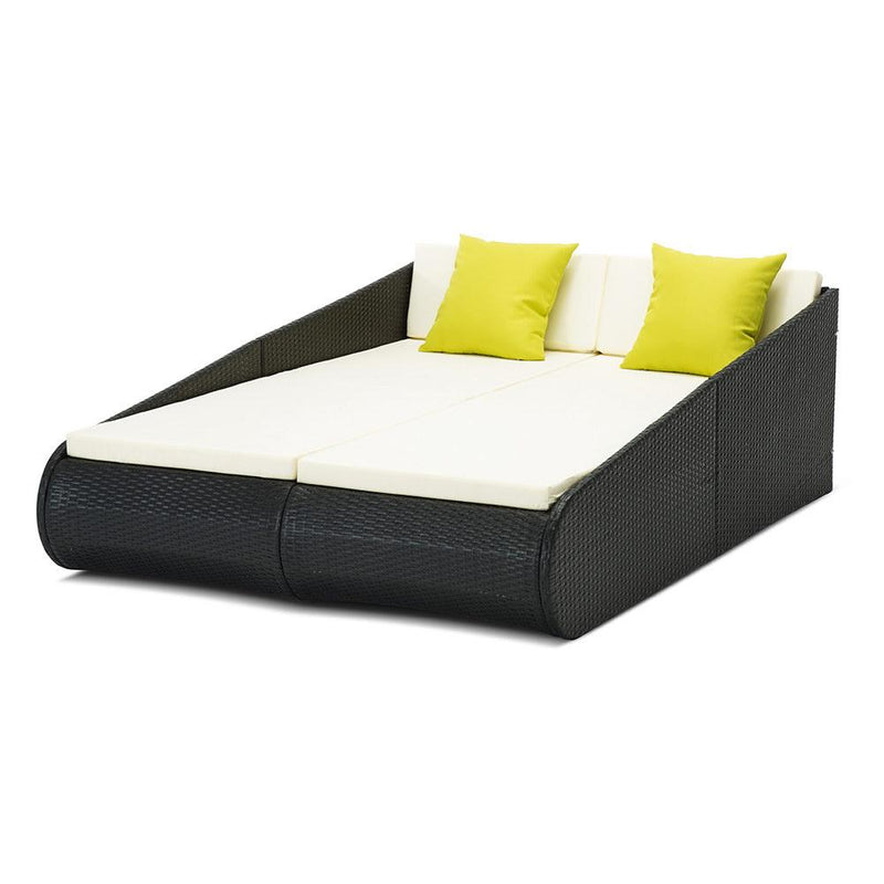 2 Seat PE Wicker Sun Lounge Daybed - Black - Bedzy Australia - Furniture > Outdoor