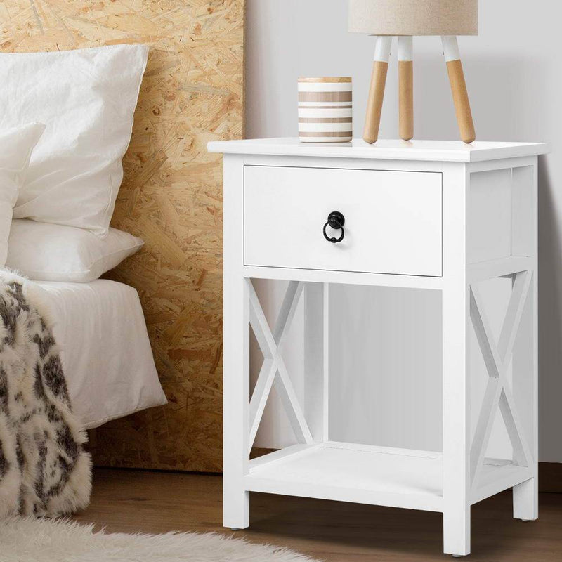 2 x Bedside Tables With Drawers White (Twin Pack) - Bedzy Australia