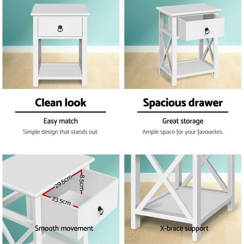 2 x Bedside Tables With Drawers White (Twin Pack) - Bedzy Australia - Furniture > Bedroom