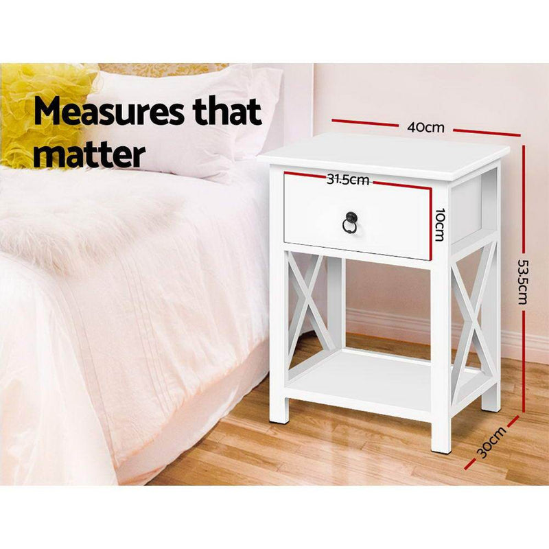 2 x Bedside Tables With Drawers White (Twin Pack) - Bedzy Australia - Furniture > Bedroom