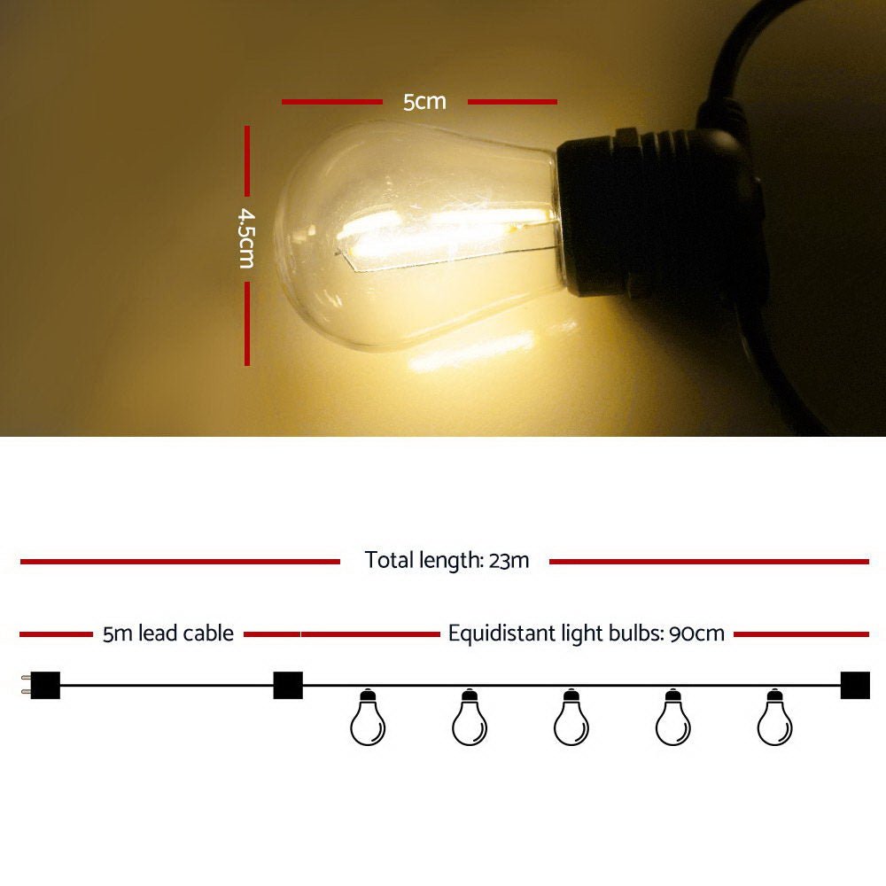 23m LED Festoon String Lights 20 Bulbs Kits Wedding Party Christmas S14 - Bedzy Australia