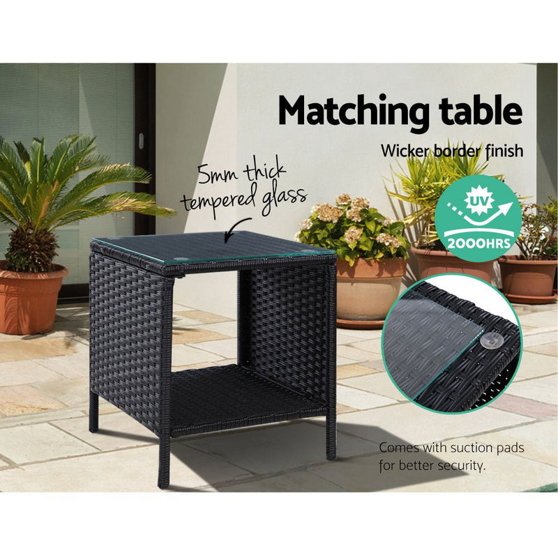 3 Piece Elise Outdoor Recliner Chair Ottoman and Table Set Black - Bedzy Australia (ABN 18 642 972 209) - Furniture > Outdoor