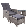 3 Piece Elise Outdoor Recliner Chair Ottoman and Table Set Grey