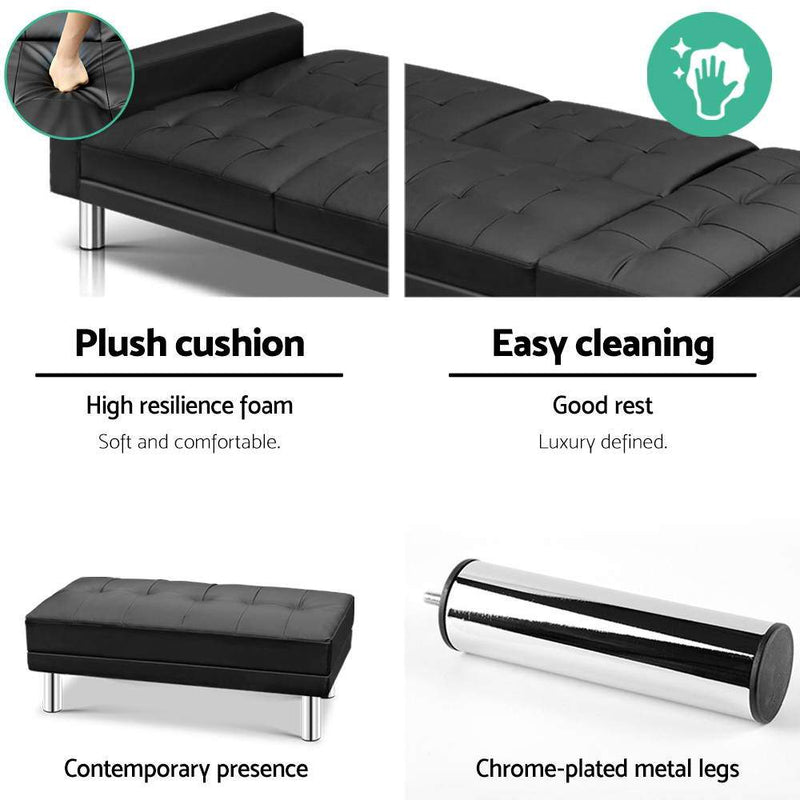 3 Seater Couch Futon PU Leather Modular Recliner - Bedzy Australia