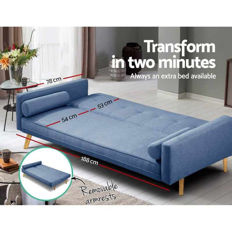 3 Seater Fabric Lounge Chair - Blue - Bedzy Australia - Furniture > Sofas