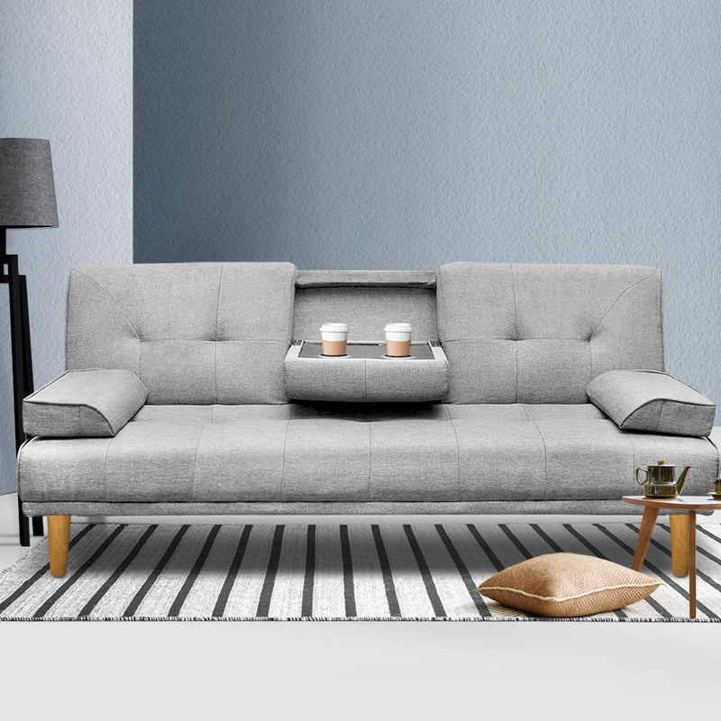 3 Seater Fabric Sofa Bed (Grey) - Bedzy Australia