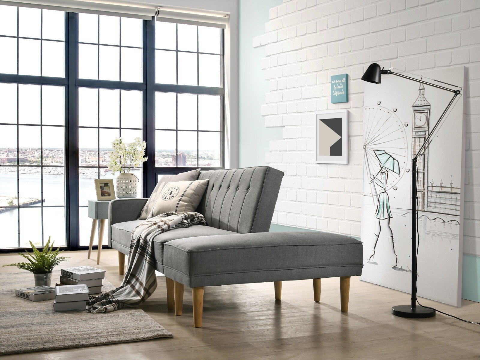 3 Seater Fabric Sofa Bed with Ottoman (Light Grey) - Bedzy Australia