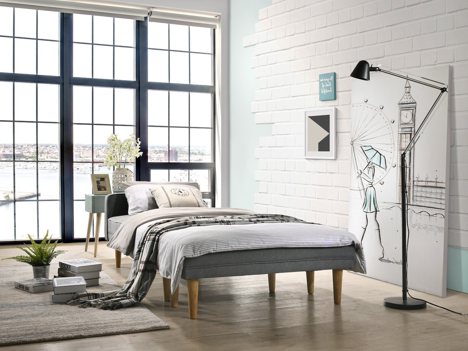 3 Seater Fabric Sofa Bed with Ottoman (Light Grey) - Bedzy Australia