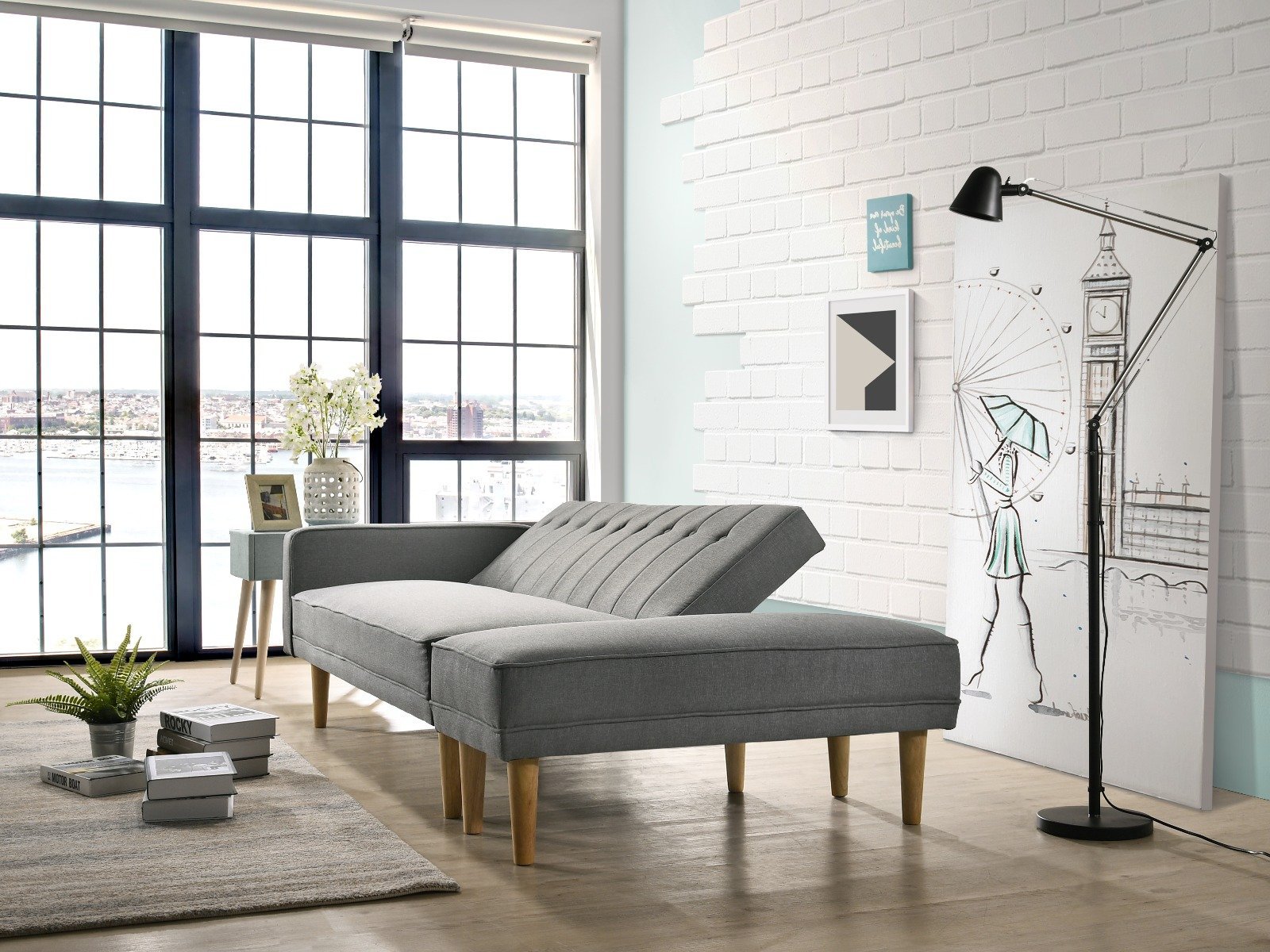 3 Seater Fabric Sofa Bed with Ottoman (Light Grey) - Bedzy Australia