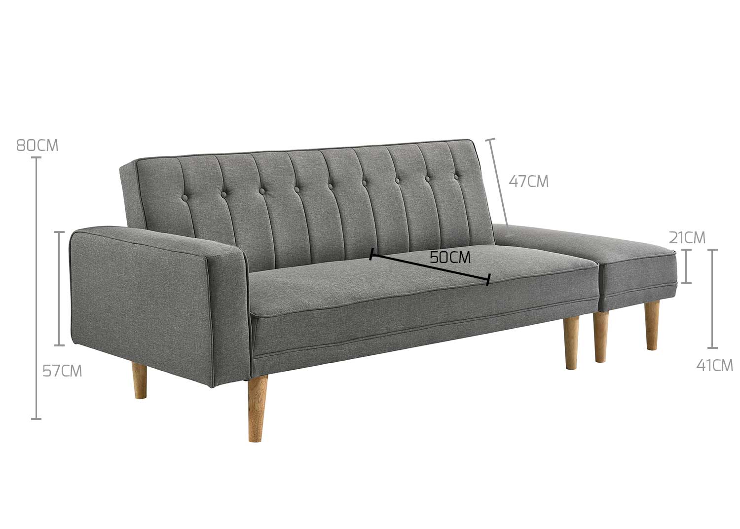 3 Seater Fabric Sofa Bed with Ottoman (Light Grey) - Bedzy Australia