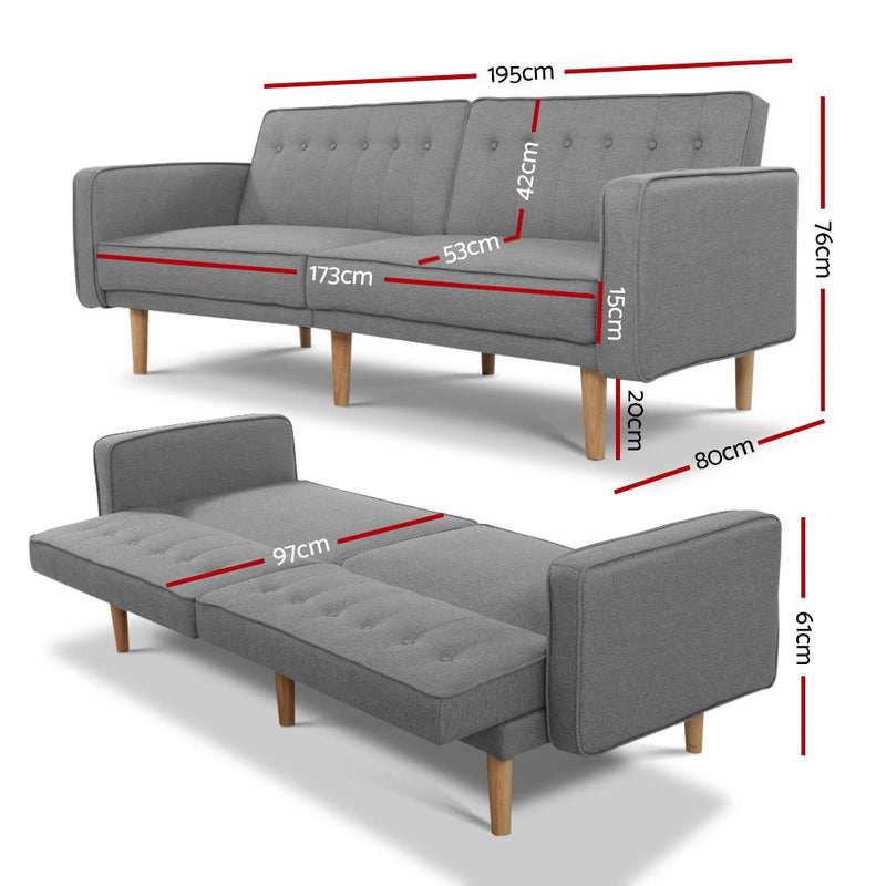3 Seater Futon Couch - Bedzy Australia