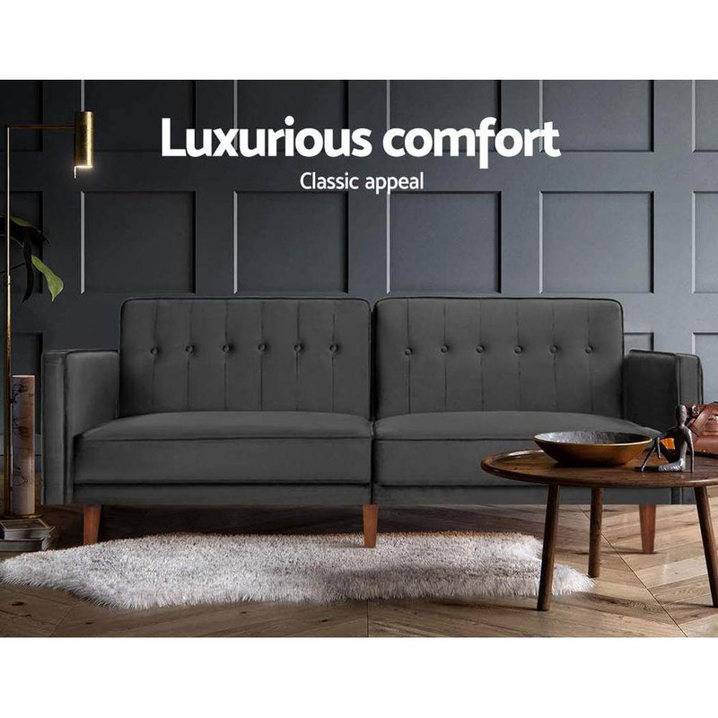 3 Seater Futon Couch Recliner (Velvet Grey) - Bedzy Australia