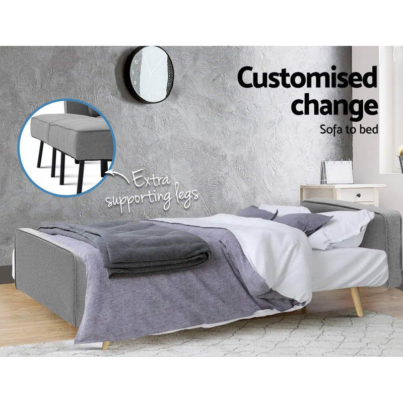 3 Seater Sofa Bed Recliner Lounge (Grey) - Bedzy Australia - Furniture > Sofas
