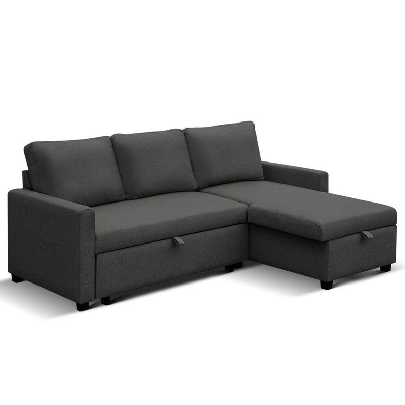 3 Seater Sofa Bed With Storage (Charcoal) - Bedzy Australia