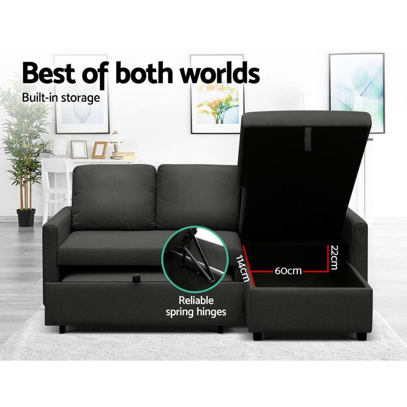 3 Seater Sofa Bed With Storage (Charcoal) - Bedzy Australia