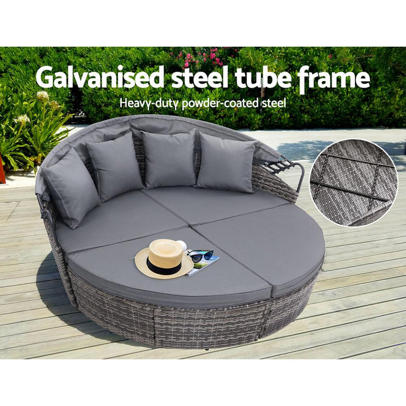 4 Piece Outdoor Day Bed With Shade (Grey) - Bedzy Australia - Furniture > Outdoor