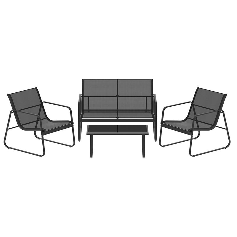 4 Piece Outdoor Patio Setting Black - Furniture > Outdoor - Bedzy Australia