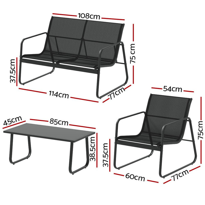 4 Piece Outdoor Patio Setting Black - Bedzy Australia (ABN 18 642 972 209) - Furniture > Outdoor