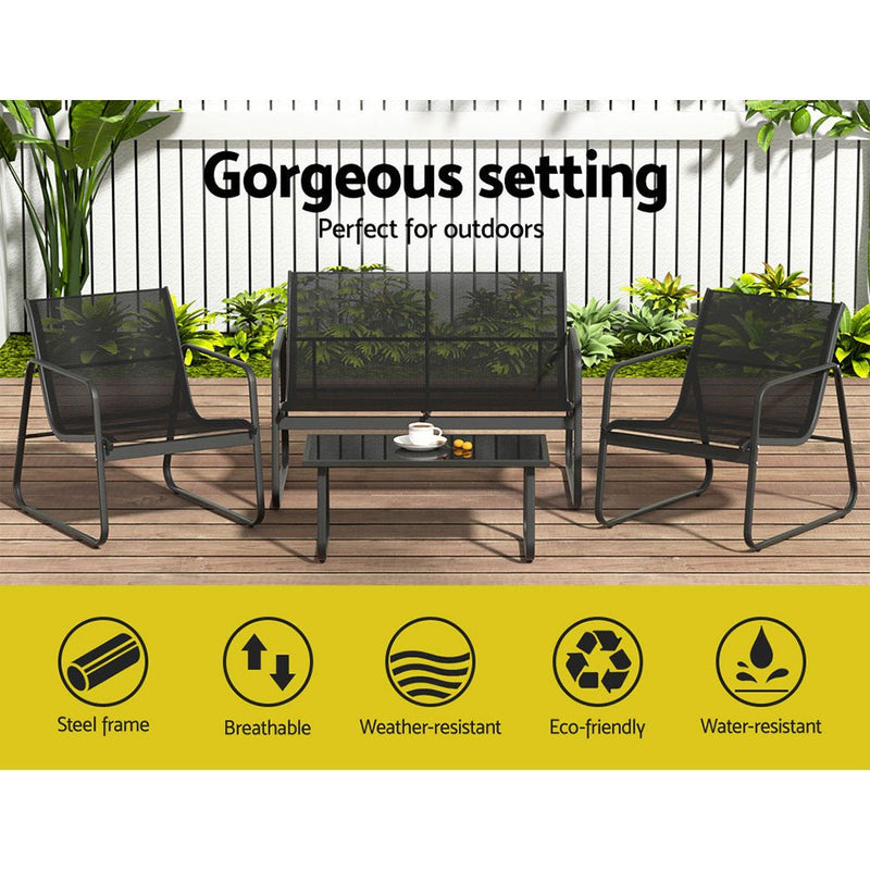 4 Piece Outdoor Patio Setting Black - Furniture > Outdoor - Bedzy Australia