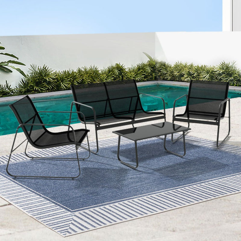 4 Piece Outdoor Patio Setting Black - Furniture > Outdoor - Bedzy Australia