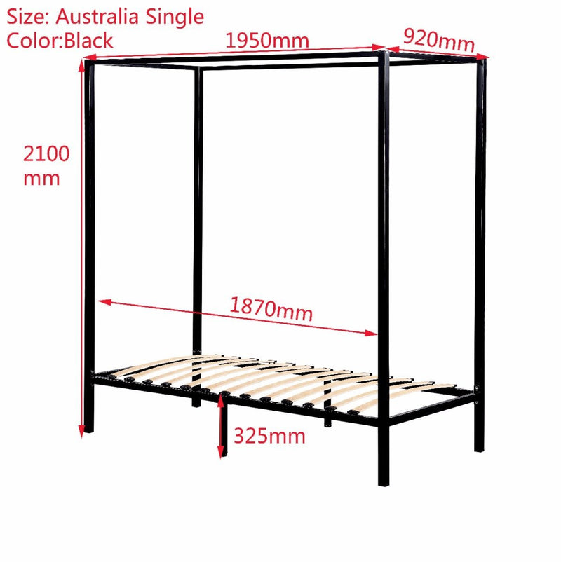 4 Poster Single Bed Frame Black - Bedzy Australia