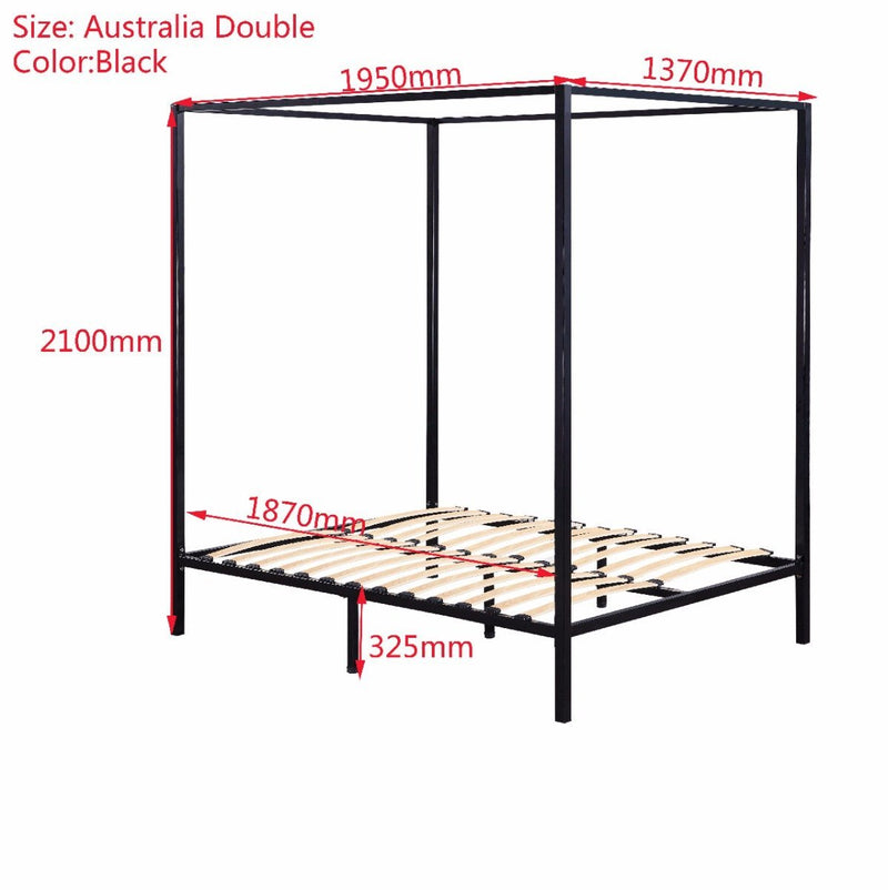 4 Poster Double Bed Frame Black - Bedzy Australia