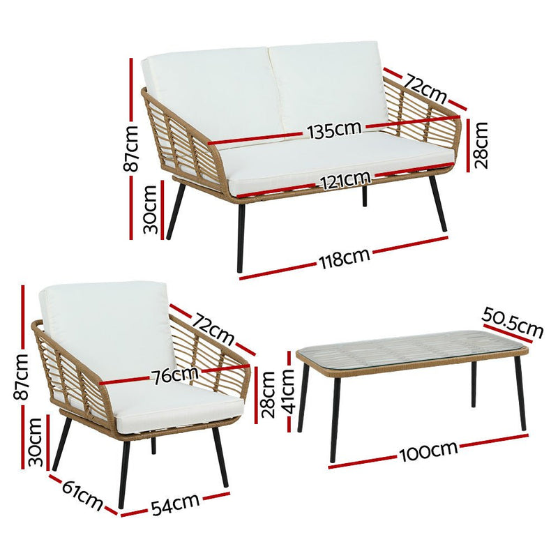 4 Seater Rattan Outdoor Lounge Set - Bedzy Australia (ABN 18 642 972 209) - Furniture > Outdoor
