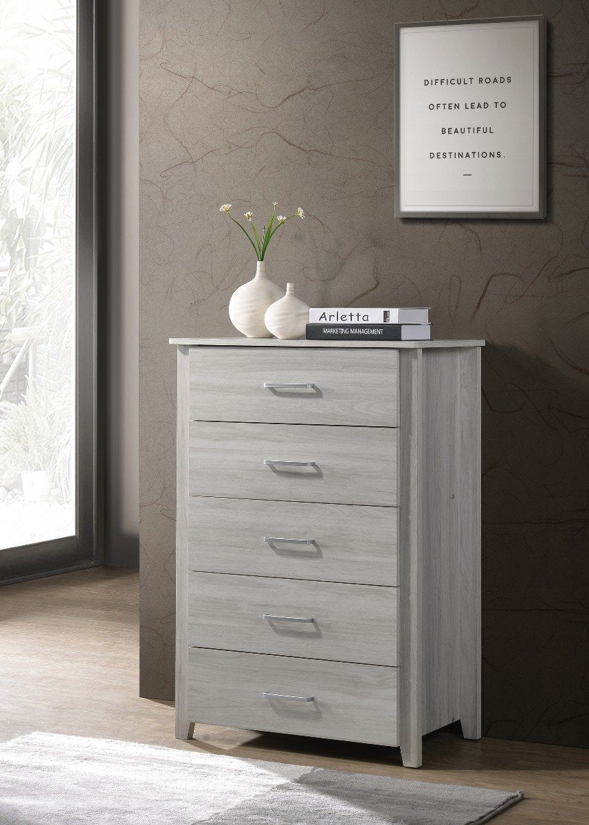 5 Chest Of Drawers Tallboy In White Oak - Bedzy Australia
