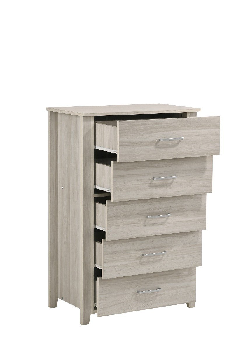 5 Chest Of Drawers Tallboy In White Oak - Bedzy Australia