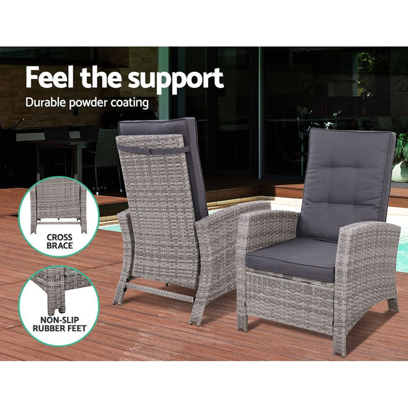 5 Piece Elise Outdoor Recliner Chair Ottoman and Table Set Grey - Bedzy Australia (ABN 18 642 972 209) - Furniture > Outdoor - Cheap affordable bedroom furniture shop near me Australia