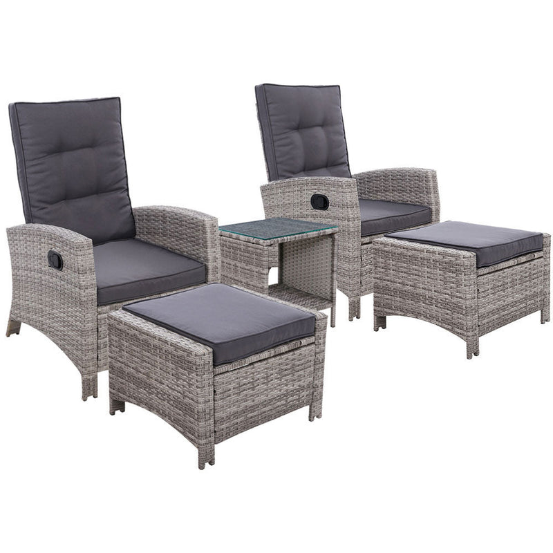 5 Piece Elise Outdoor Recliner Chair Ottoman and Table Set Grey - Bedzy Australia (ABN 18 642 972 209) - Furniture > Outdoor - Cheap affordable bedroom furniture shop near me Australia