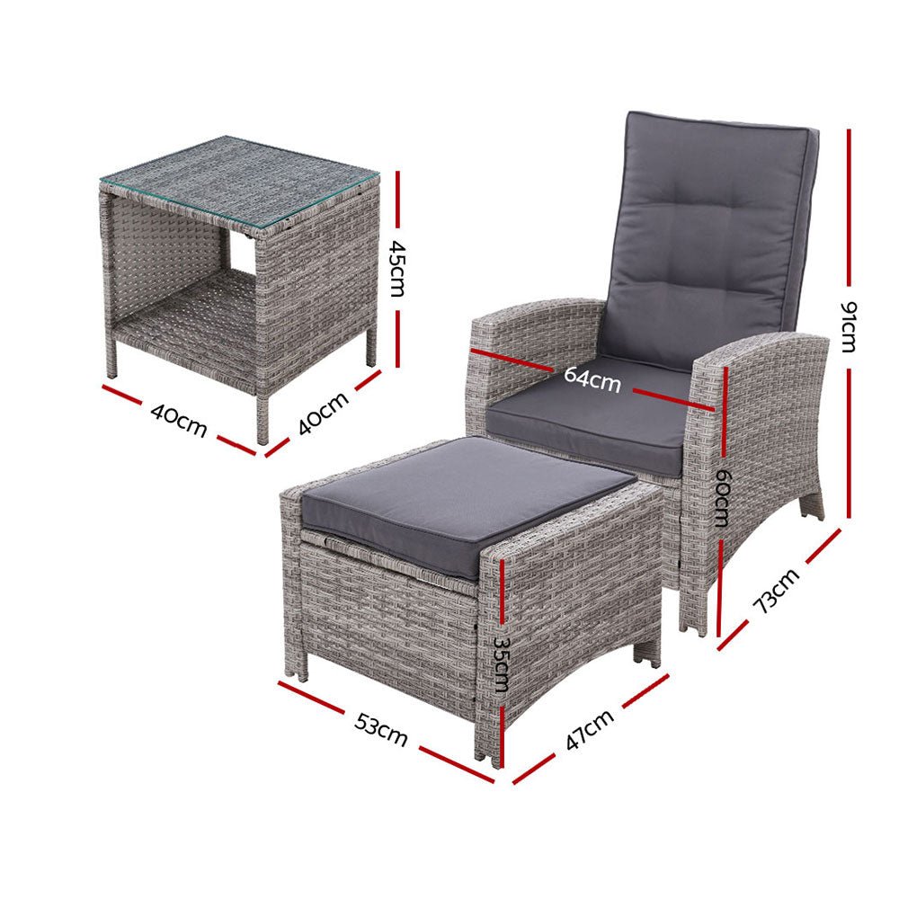 5 Piece Elise Outdoor Recliner Chair Ottoman and Table Set Grey - Furniture > Outdoor - Bedzy Australia