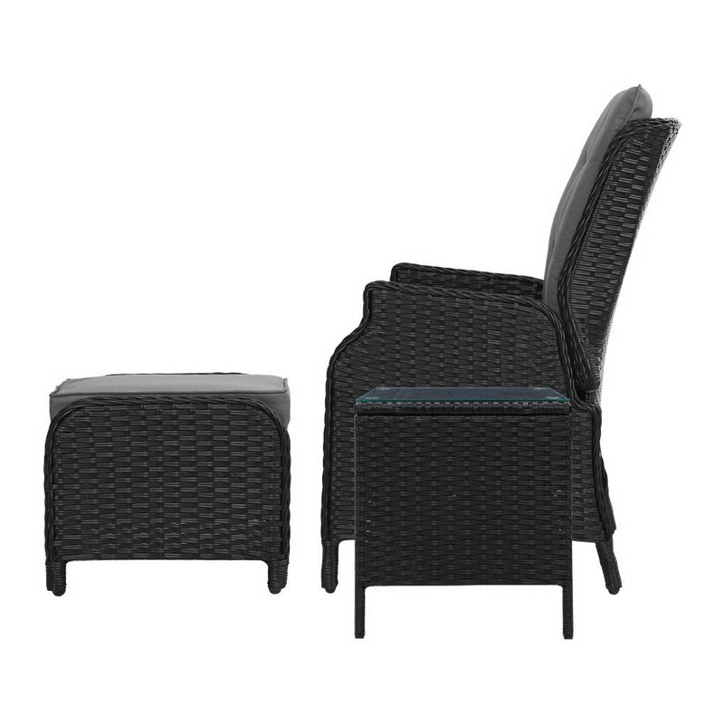 5 Piece Ella Outdoor Recliner Chair Ottoman and Table Set Black - Furniture > Outdoor - Bedzy Australia