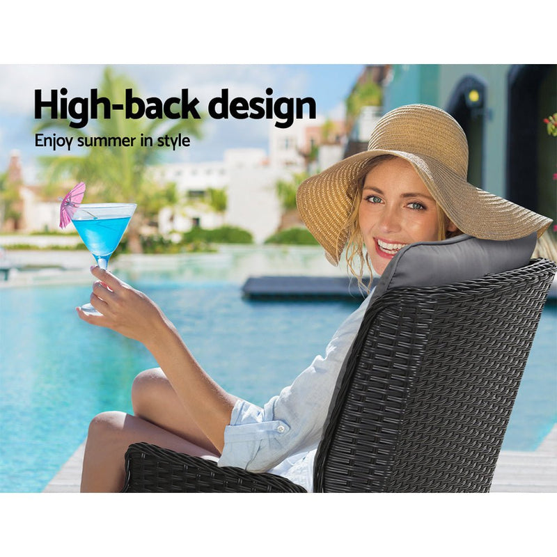 5 Piece Ella Outdoor Recliner Chair Ottoman and Table Set Black - Bedzy Australia (ABN 18 642 972 209) - Furniture > Outdoor