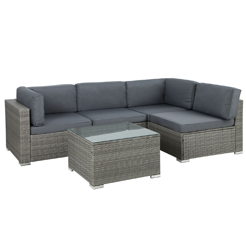 5 Piece Noosa Outdoor Wicker Sofa Set - Grey - Furniture > Outdoor - Bedzy Australia