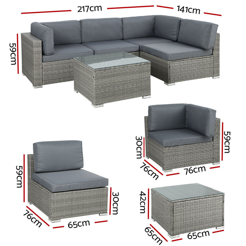 5 Piece Noosa Outdoor Wicker Sofa Set - Grey - Furniture > Outdoor - Bedzy Australia