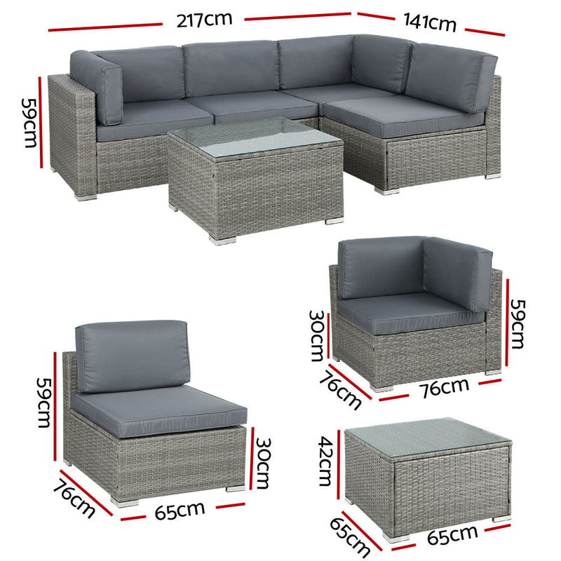 5 Piece Noosa Outdoor Wicker Sofa Set - Grey - Bedzy Australia (ABN 18 642 972 209) - Furniture > Outdoor - Cheap affordable bedroom furniture shop near me Australia