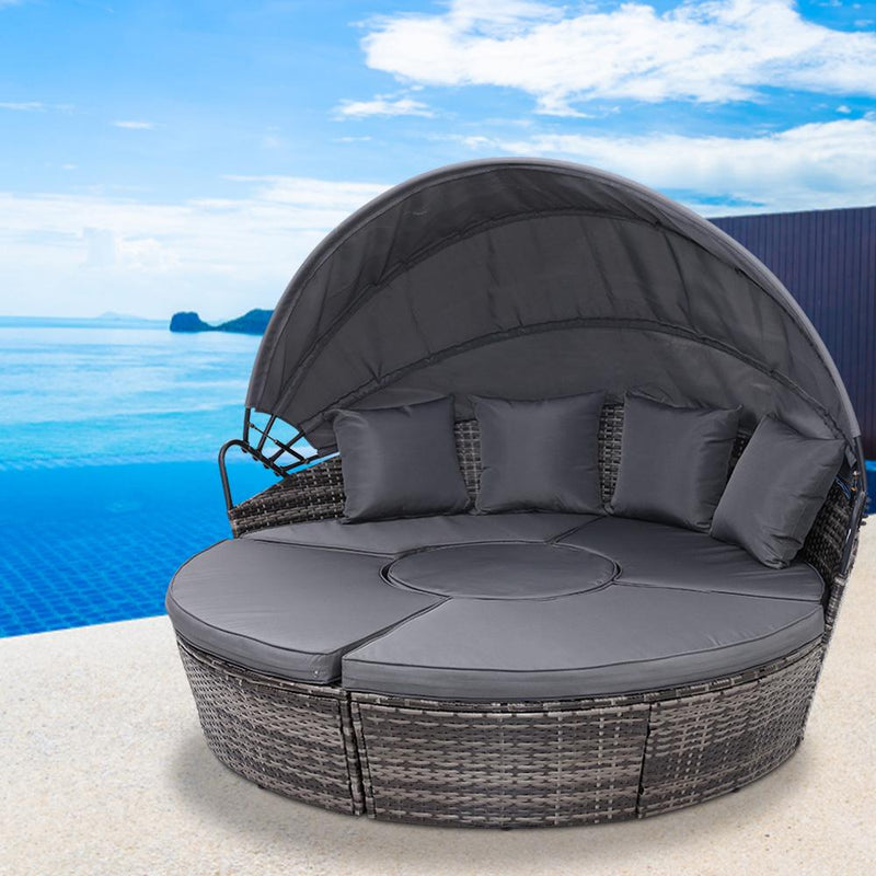 5 Piece Outdoor Day Bed With Shade (Grey) - Bedzy Australia - Furniture > Outdoor