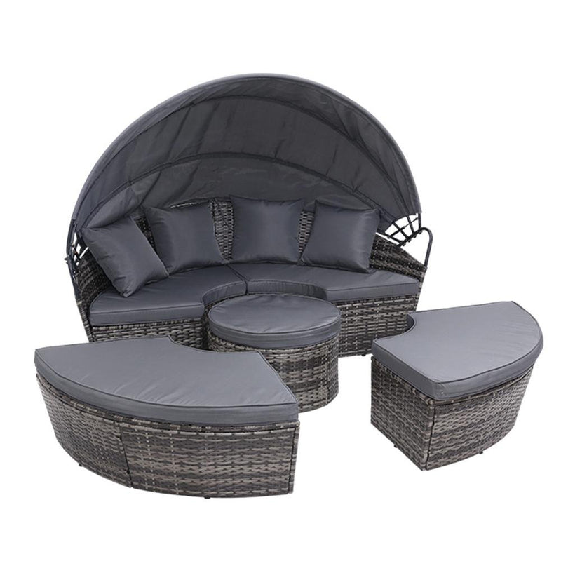 5 Piece Outdoor Day Bed With Shade (Grey) - Bedzy Australia - Furniture > Outdoor